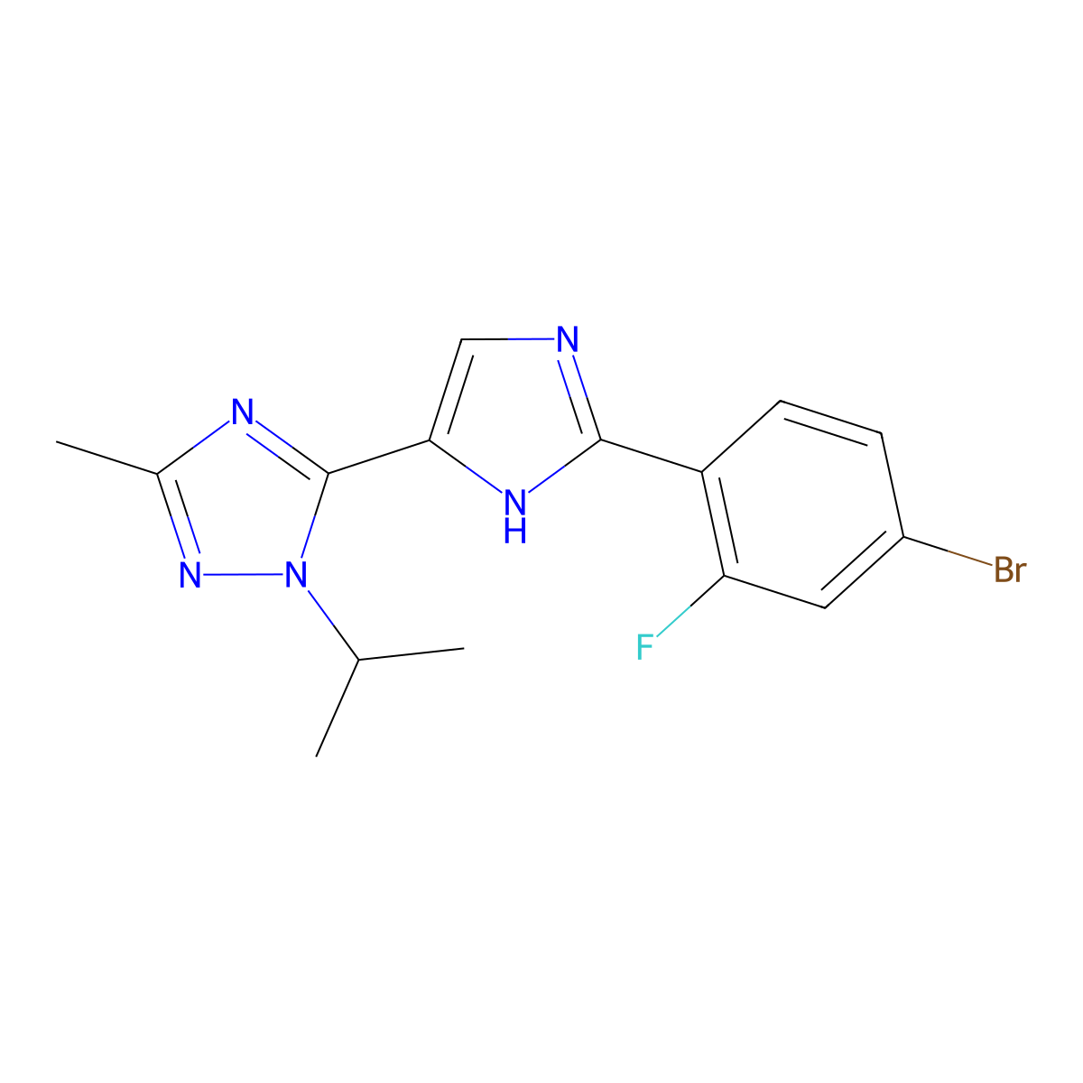 1H-1,2,4-Triazole, 5-[2-(4-bromo-2-fluorophenyl)-1H-imidazol-5-yl]-3-methyl-1-(1-methylethyl)- molecular structure, CAS 1282516-76-0