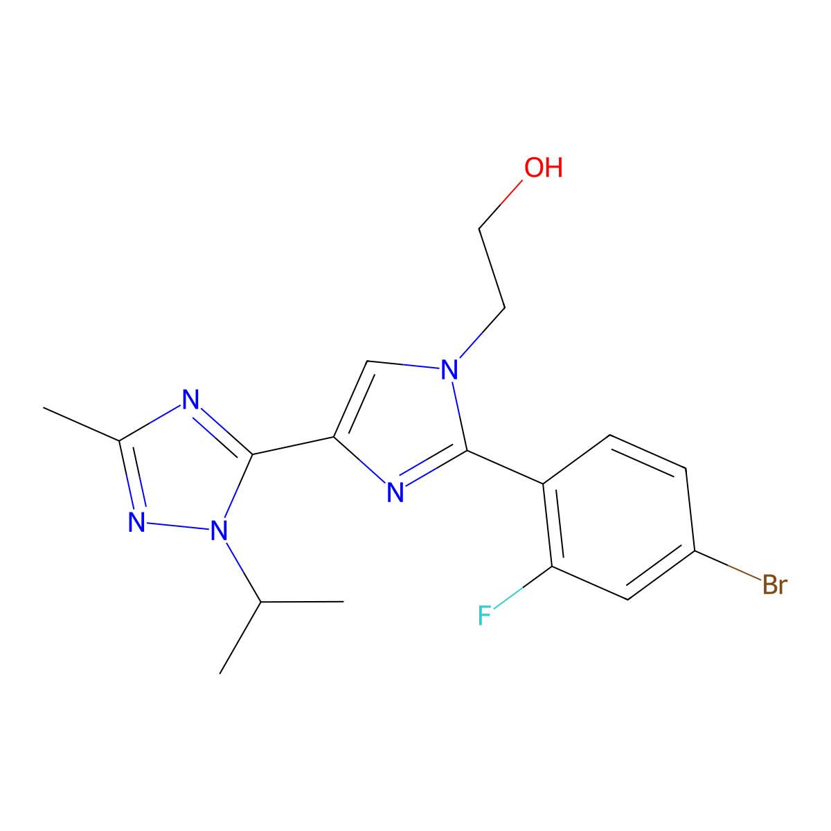 2-(2-(4-Bromo-2-fluorophenyl)-4-(1-isopropyl-3-methyl-1H-1,2,4-triazol-5-yl)-1H-imidazol-1-yl)ethanol molecular structure, CAS 1282516-77-1