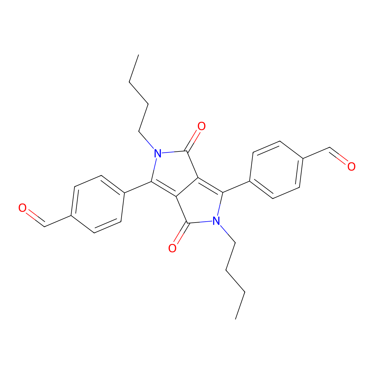 4,4'-(2,5-Dibutyl-3,6-dioxo-2,3,5,6-tetrahydropyrrolo[3,4-C]pyrrole-1,4-diyl)dibenzaldehyde molecular structure, CAS 1282518-74-4