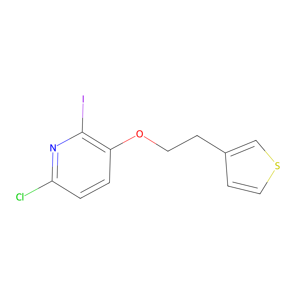 6-Chloro-2-iodo-3-(2-(thiophen-3-yl)ethoxy)pyridine molecular structure, CAS 1282528-85-1
