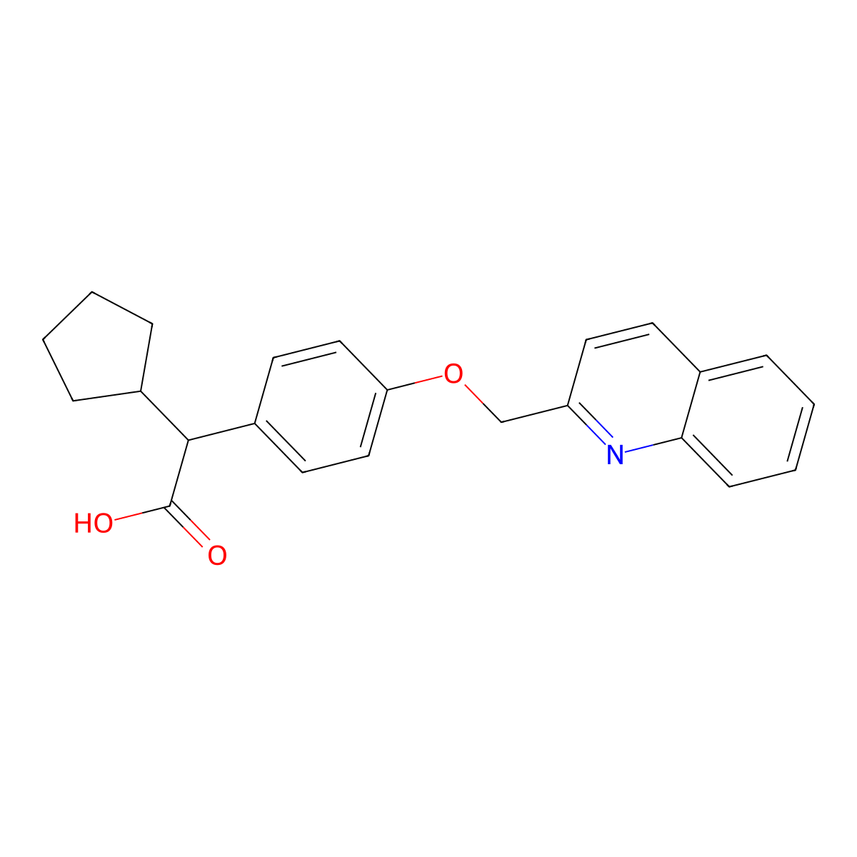 2-Cyclopentyl-2-(4-(2-quinolylmethoxy)phenyl)acetic acid molecular structure, CAS 128253-12-3