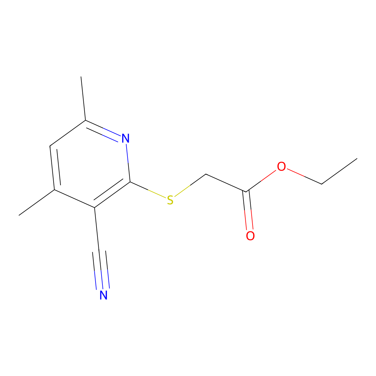 Ethyl 2-((3-cyano-4,6-dimethylpyridin-2-yl)thio)acetate molecular structure, CAS 128257-06-7
