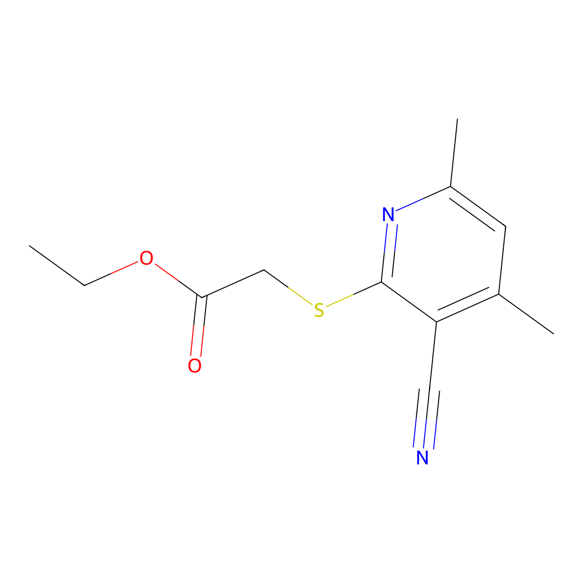 Ethyl 2-((3-cyano-4,6-dimethylpyridin-2-yl)thio)acetate molecular structure, CAS 128257-06-7