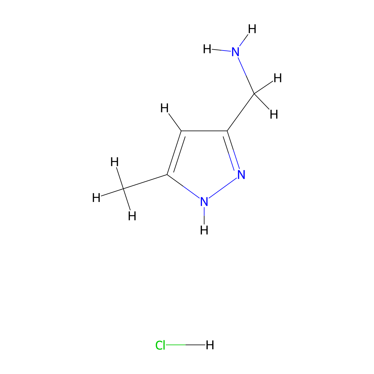 (3-Methyl-1H-pyrazol-5-yl)methylamine hydrochloride molecular structure, CAS 1282606-76-1