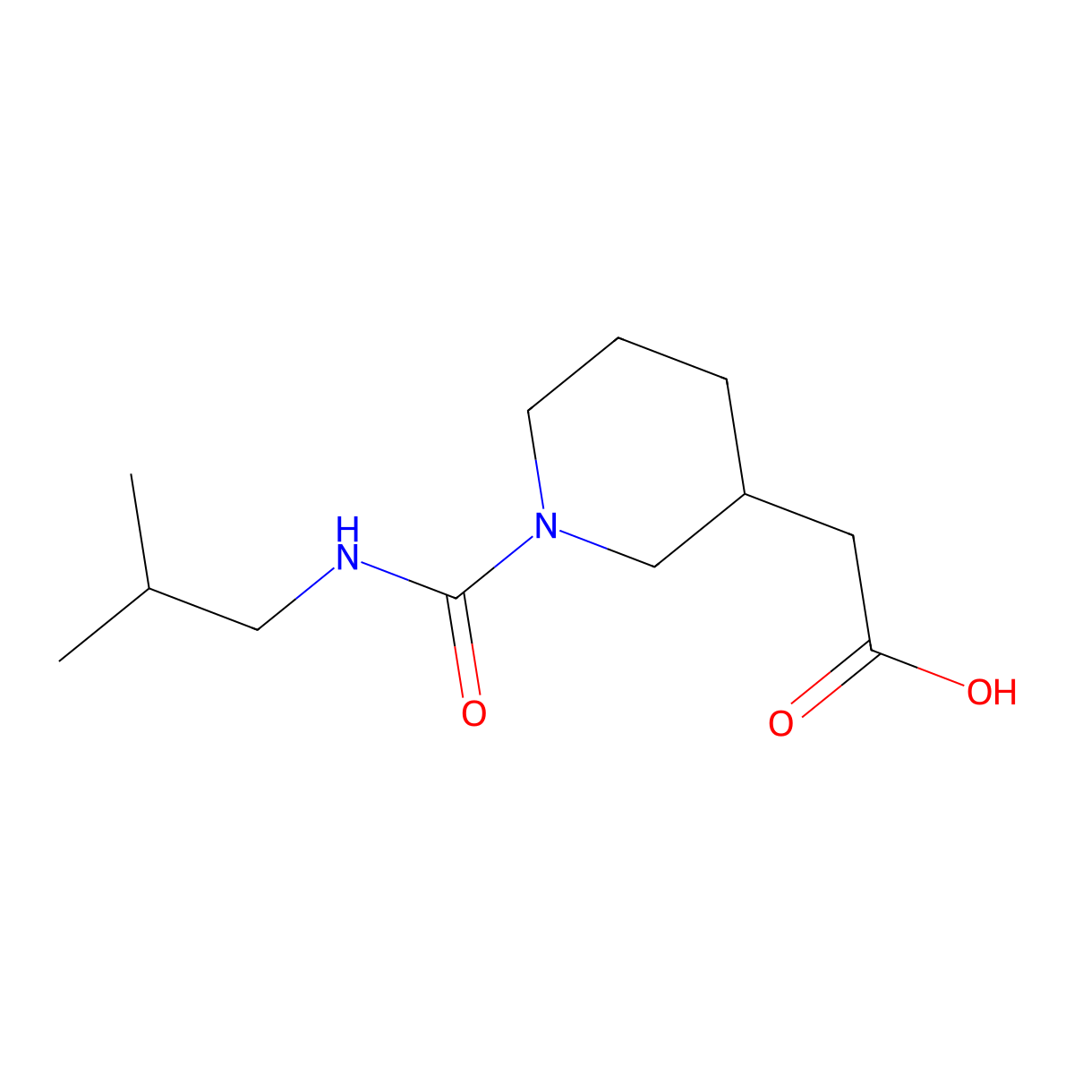 2-{1-[(2-Methylpropyl)carbamoyl]piperidin-3-yl}acetic acid molecular structure, CAS 1282720-47-1