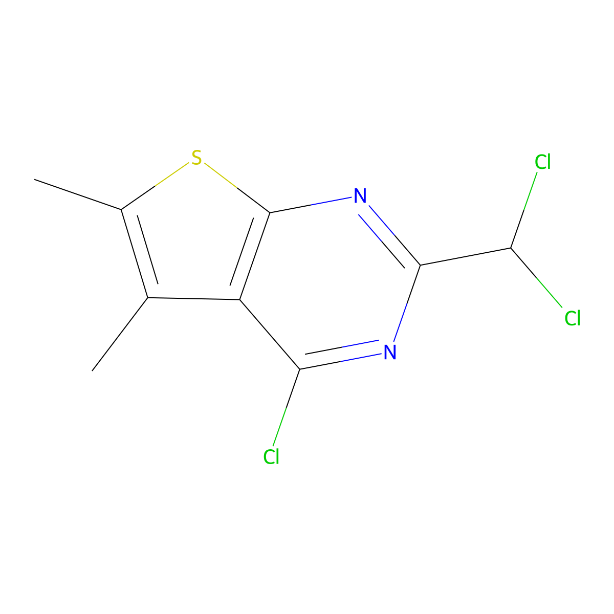 4-Chloro-2-(dichloromethyl)-5,6-dimethylthieno[2,3-d]pyrimidine molecular structure, CAS 128276-98-2