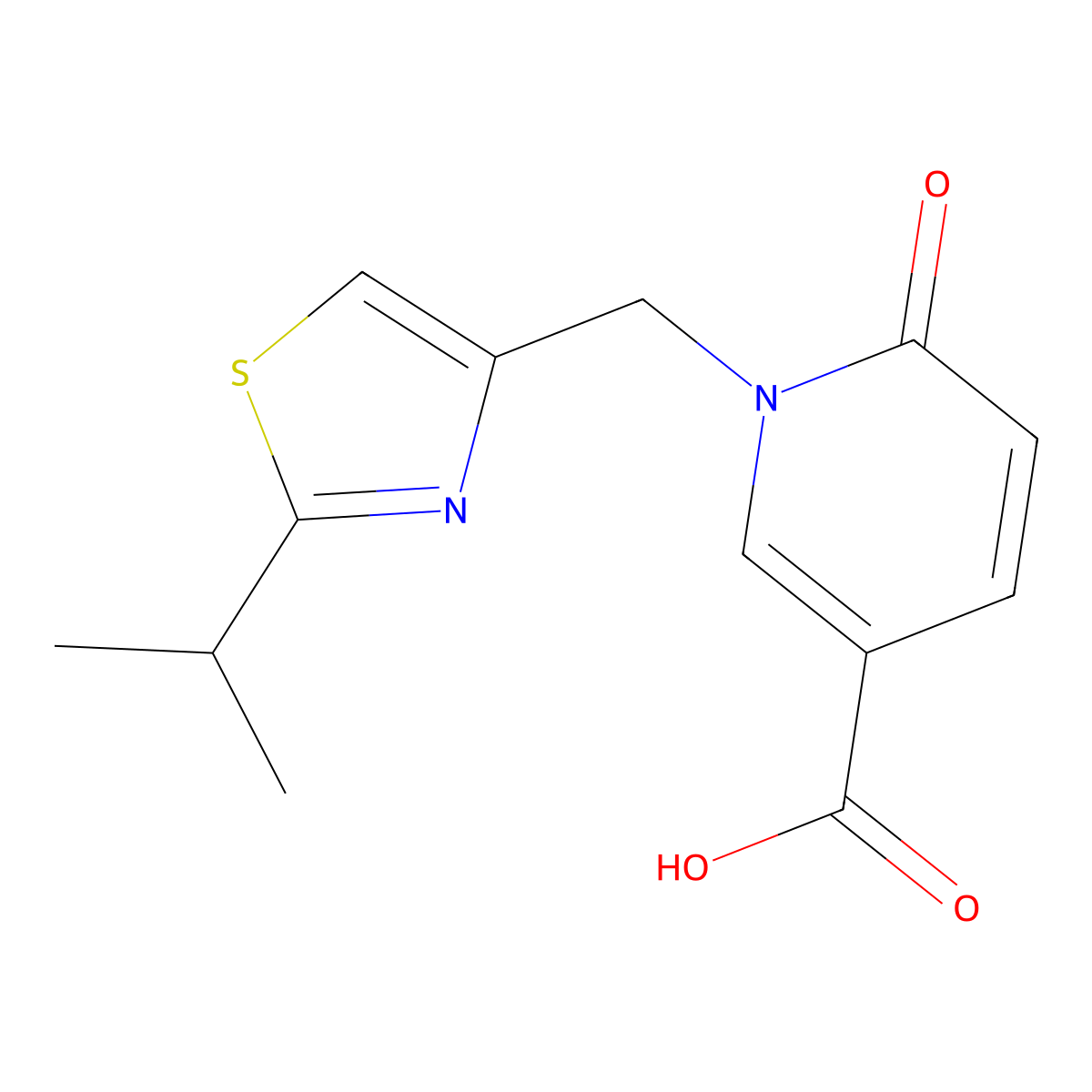 6-Oxo-1-{[2-(propan-2-yl)-1,3-thiazol-4-yl]methyl}-1,6-dihydropyridine-3-carboxylic acid molecular structure, CAS 1282763-59-0