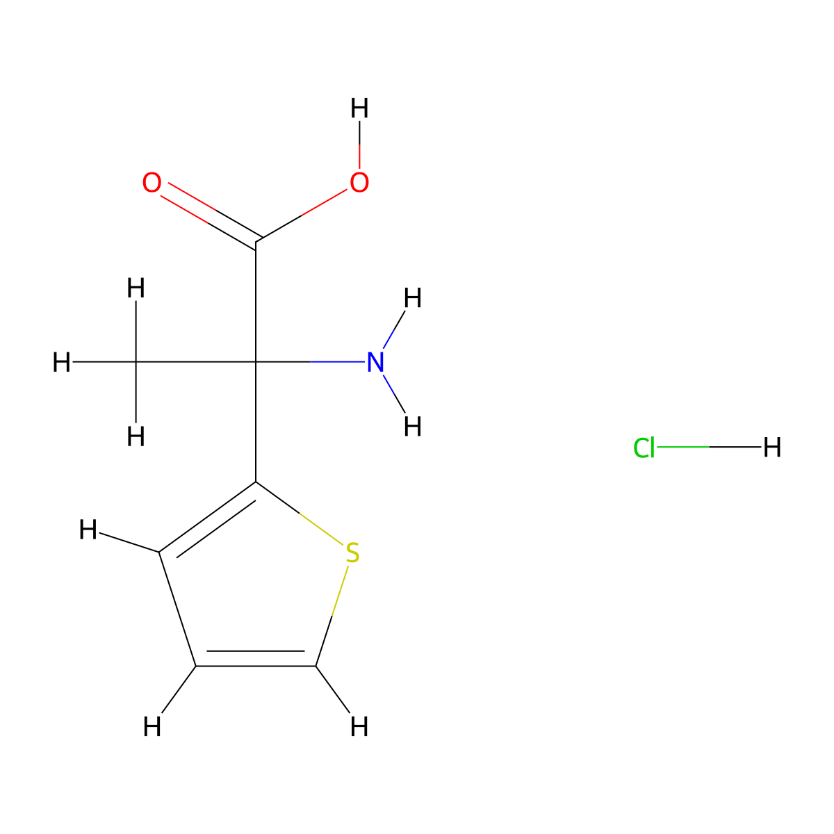 2-Amino-2-(thiophen-2-yl)propanoic acid hydrochloride molecular structure, CAS 1282767-13-8