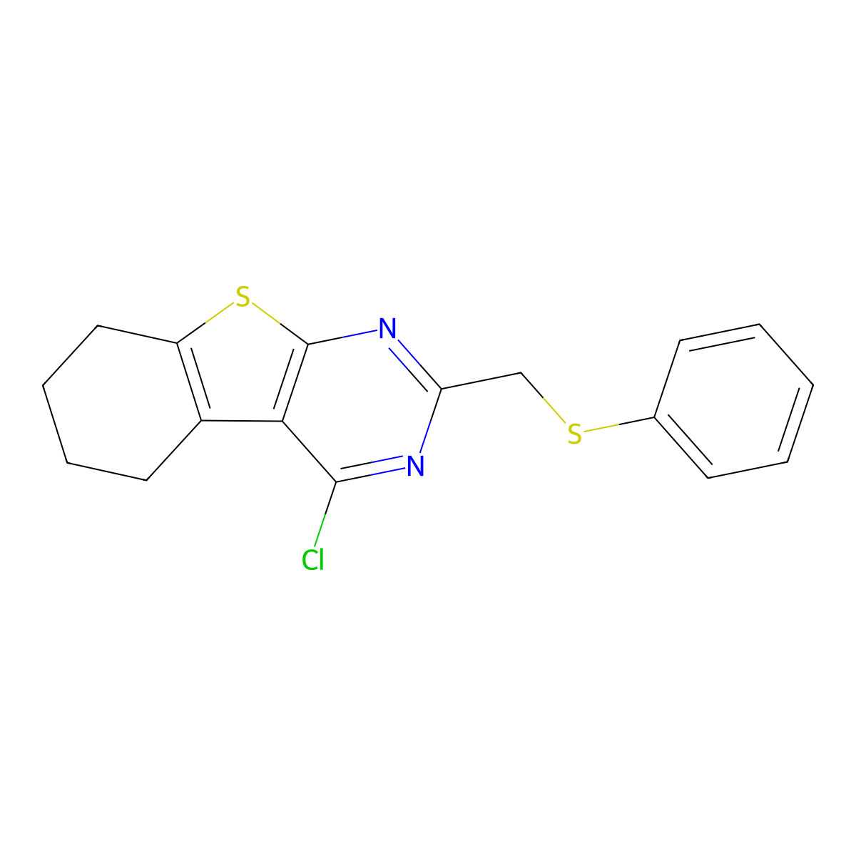 4-Chloro-2-[(phenylthio)methyl]-5,6,7,8-tetrahydro[1]benzothieno[2,3-d]pyrimidine molecular structure, CAS 128277-14-5