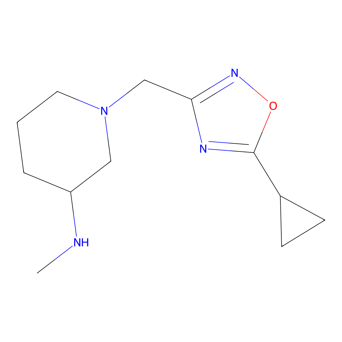 1-[(5-cyclopropyl-1,2,4-oxadiazol-3-yl)methyl]-N-methylpiperidin-3-amine molecular structure, CAS 1282824-24-1