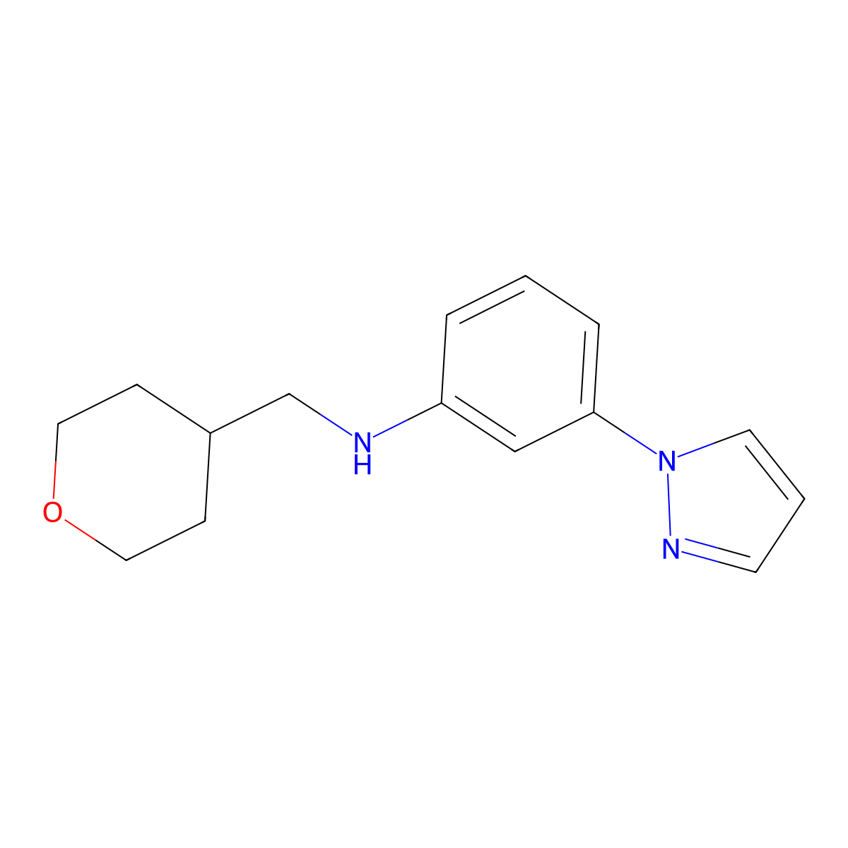N-(oxan-4-ylmethyl)-3-(1H-pyrazol-1-yl)aniline molecular structure, CAS 1282846-64-3