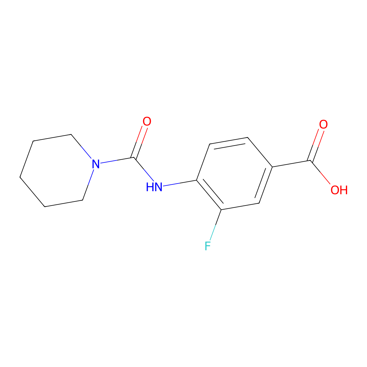 3-Fluoro-4-[(piperidine-1-carbonyl)amino]benzoic acid molecular structure, CAS 1282874-15-0