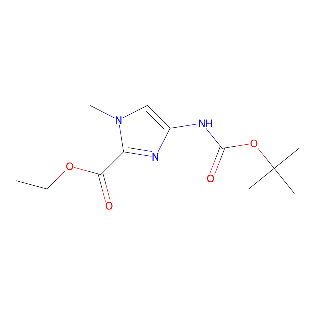 Ethyl 4-((tert-butoxycarbonyl)amino)-1-methyl-1H-imidazole-2-carboxylate molecular structure, CAS 128293-63-0