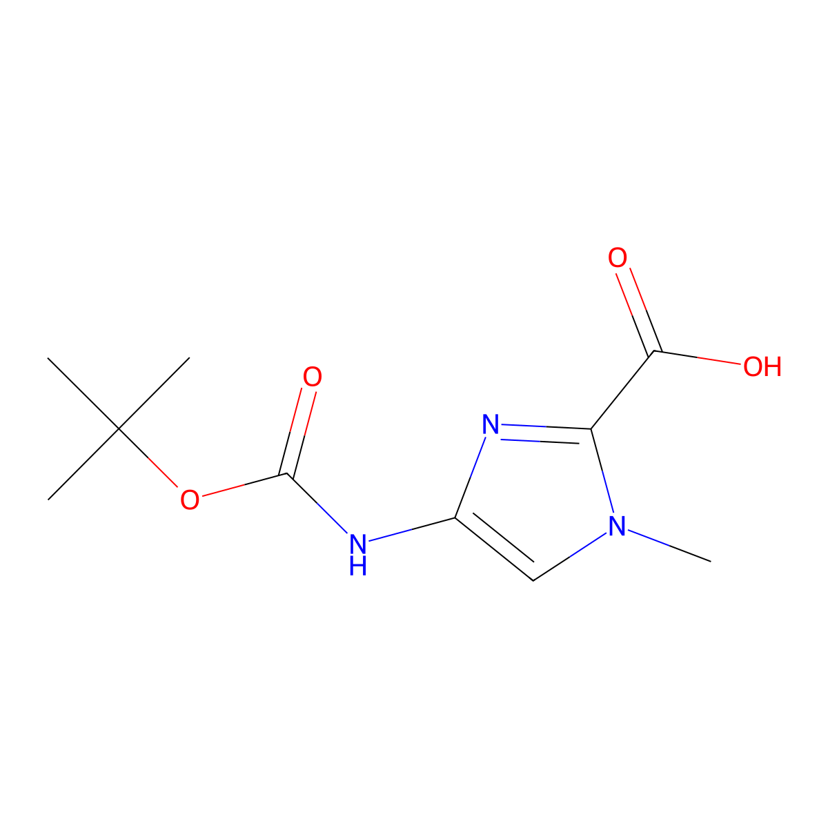 4-(((1,1-Dimethylethoxy)carbonyl)amino)-1-methyl-1H-imidazole-2-carboxylic acid molecular structure, CAS 128293-64-1