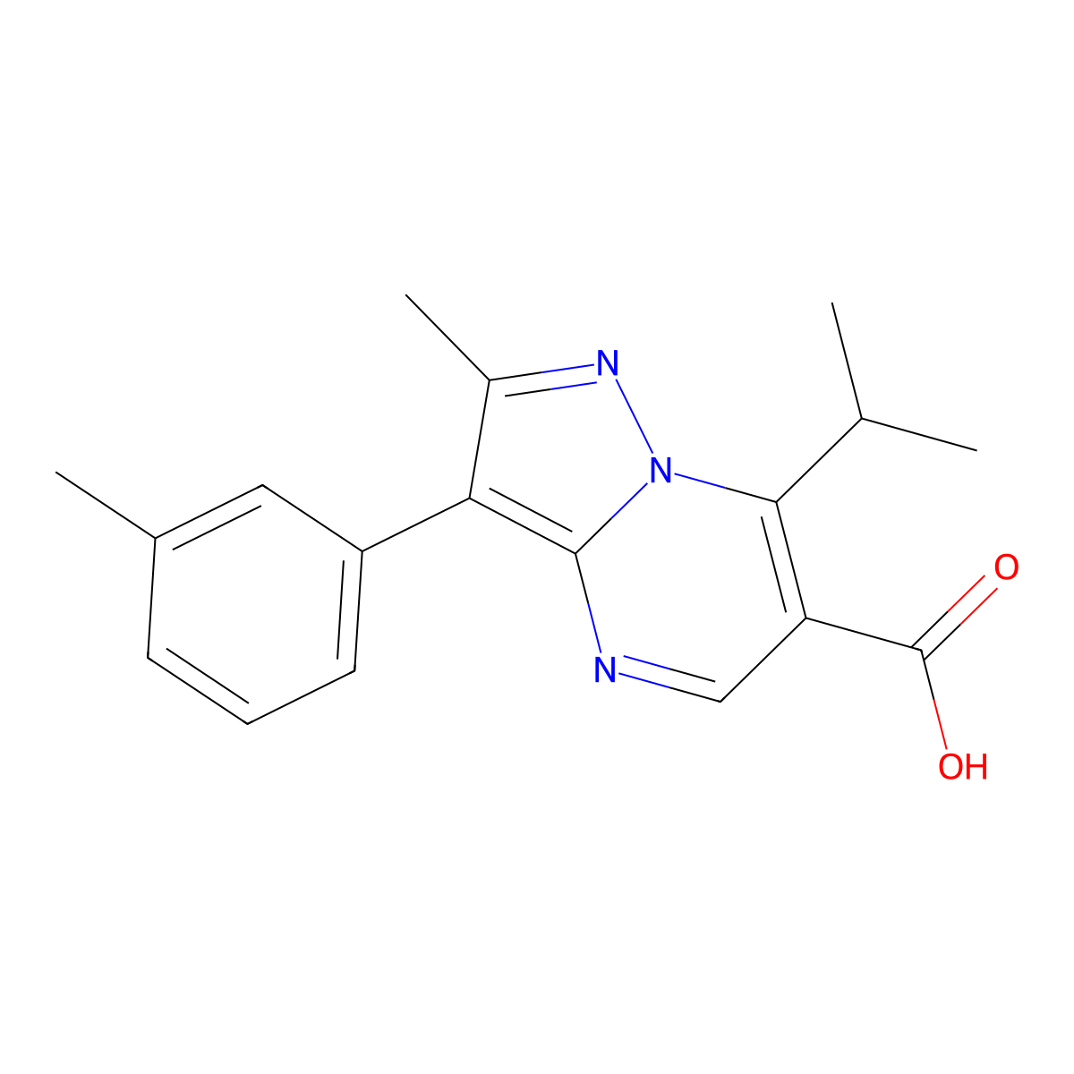 2-Methyl-3-(3-methylphenyl)-7-(propan-2-yl)pyrazolo[1,5-a]pyrimidine-6-carboxylic acid molecular structure, CAS 1282957-29-2