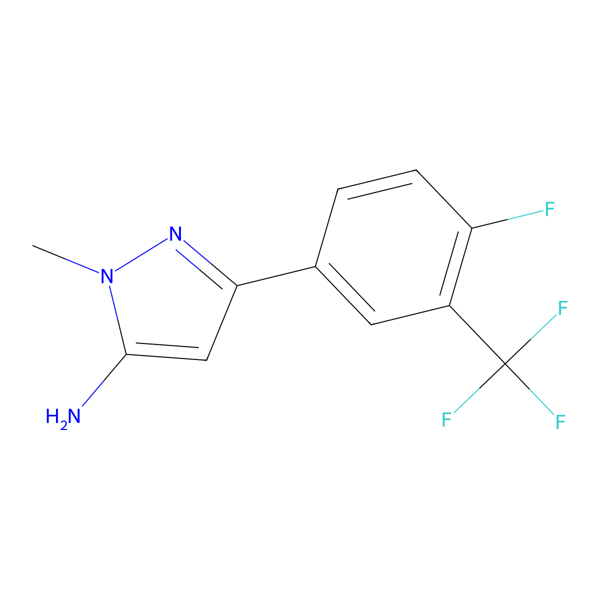 3-[4-fluoro-3-(trifluoromethyl)phenyl]-1-methyl-1H-pyrazol-5-amine molecular structure, CAS 1283008-48-9