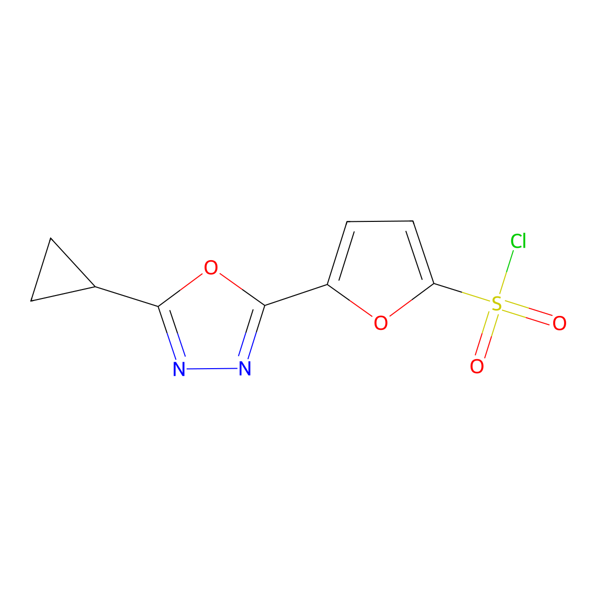 5-(5-Cyclopropyl-1,3,4-oxadiazol-2-yl)-2-furansulfonyl chloride molecular structure, CAS 1283030-47-6