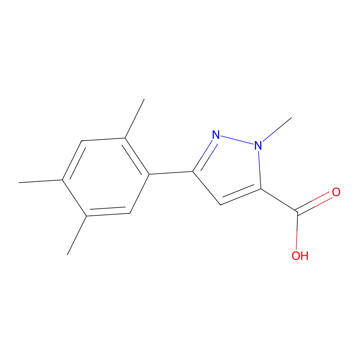1-methyl-3-(2,4,5-trimethylphenyl)-1H-pyrazole-5-carboxylic acid molecular structure, CAS 1283107-94-7