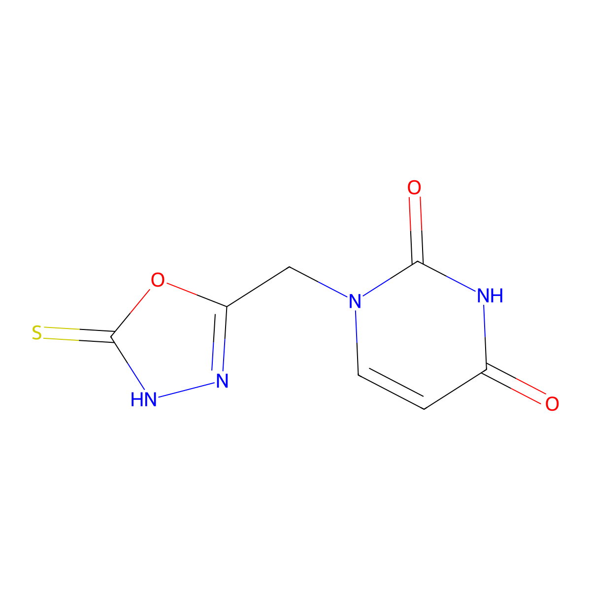 1-[(5-mercapto-1,3,4-oxadiazol-2-yl)methyl]pyrimidine-2,4(1H,3H)-dione molecular structure, CAS 1283107-96-9