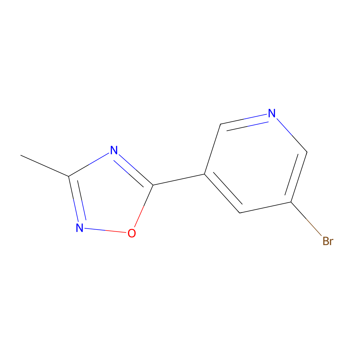 3-Bromo-5-(3-methyl-1,2,4-oxadiazol-5-yl)pyridine molecular structure, CAS 1283108-13-3