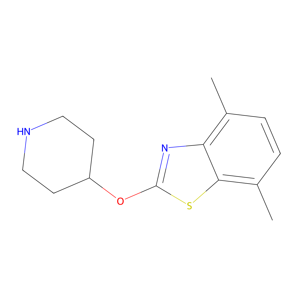 4,7-Dimethyl-2-(piperidin-4-yloxy)-1,3-benzothiazole molecular structure, CAS 1283108-43-9