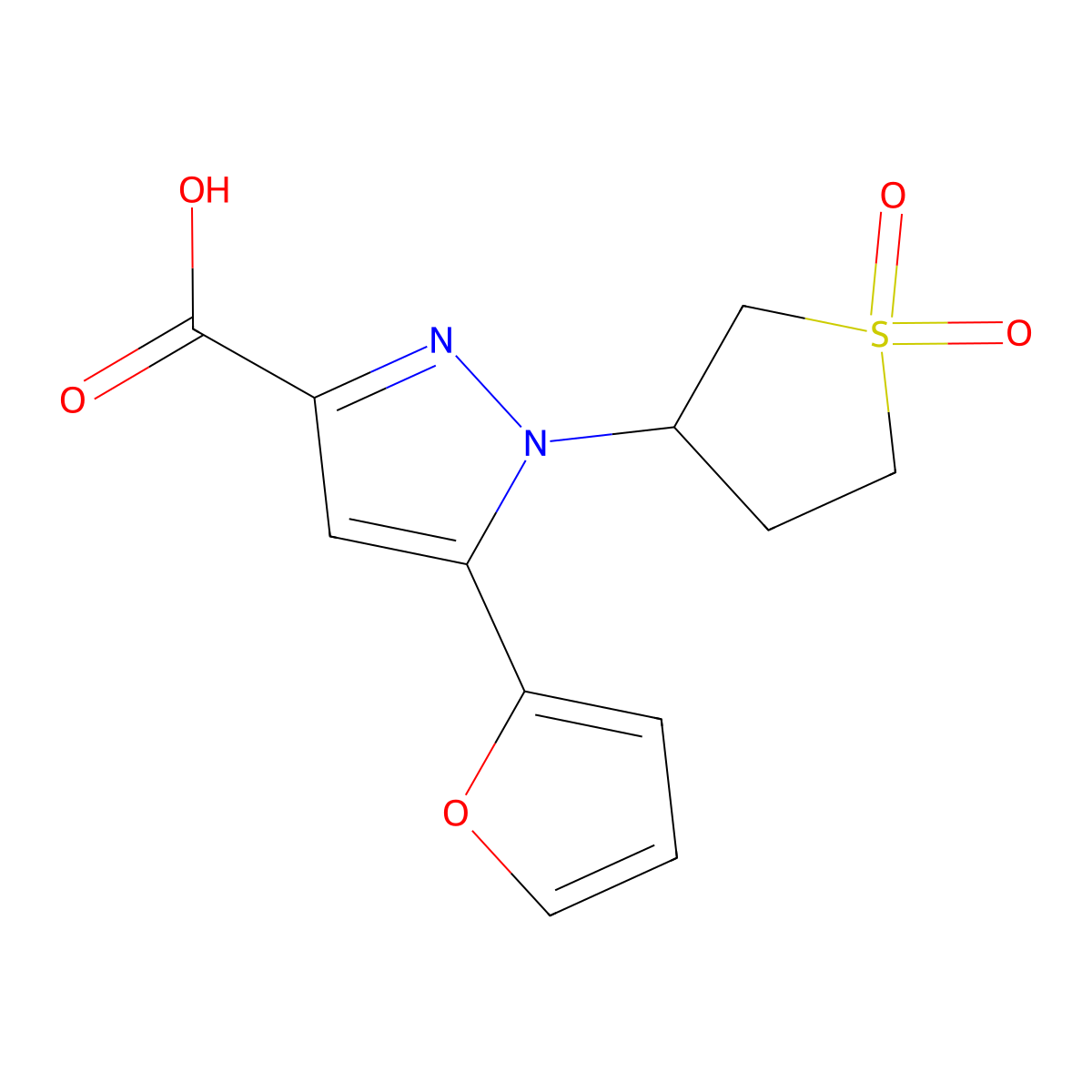 1-(1,1-dioxidotetrahydro-3-thienyl)-5-(2-furyl)-1H-pyrazole-3-carboxylic acid molecular structure, CAS 1283108-65-5