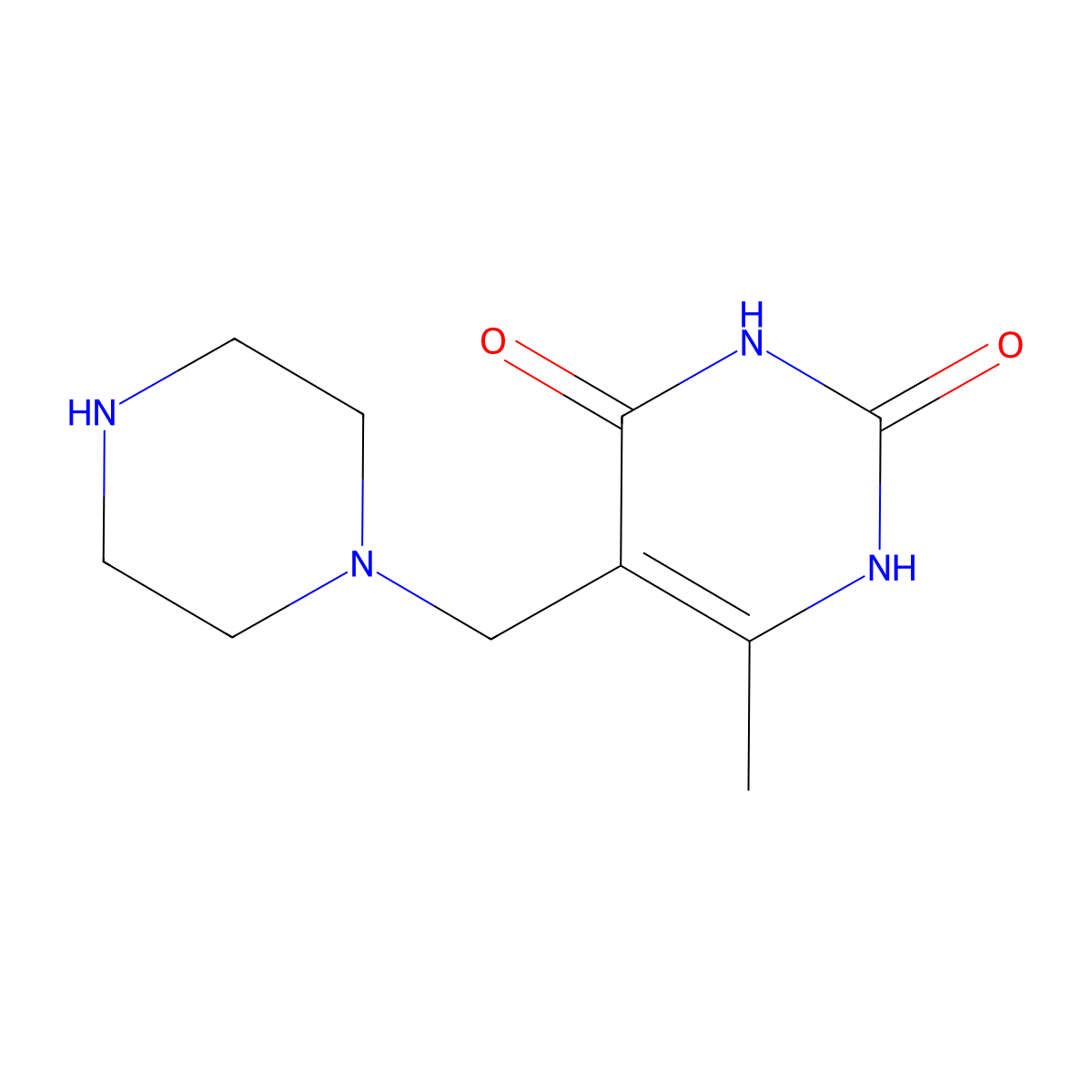 6-methyl-5-(piperazin-1-ylmethyl)pyrimidine-2,4(1H,3H)-dione molecular structure, CAS 1283109-36-3