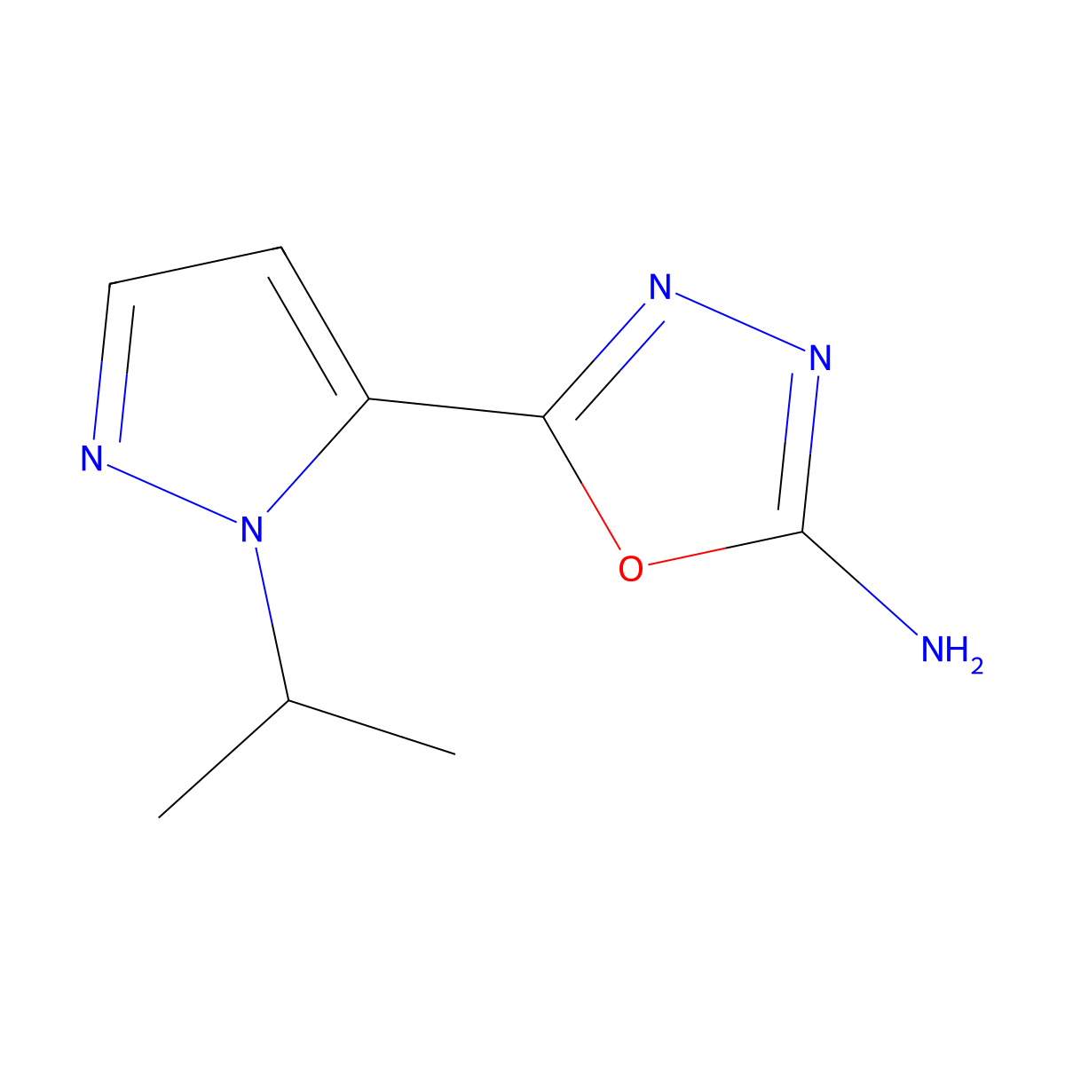 5-(1-isopropyl-1H-pyrazol-5-yl)-1,3,4-oxadiazol-2-amine molecular structure, CAS 1283109-42-1