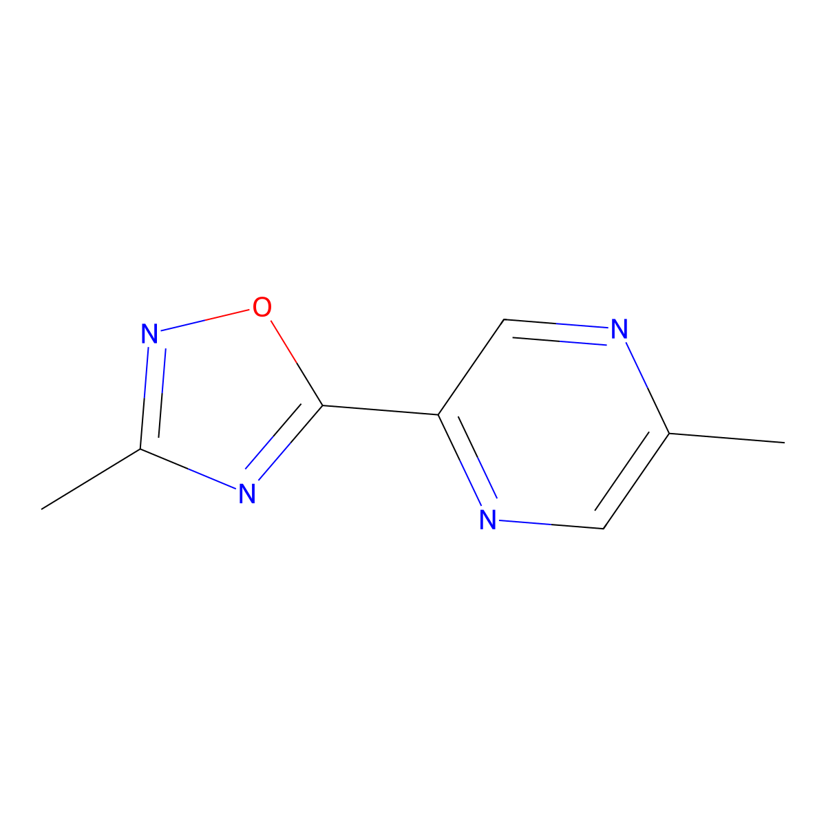 2-Methyl-5-(3-methyl-1,2,4-oxadiazol-5-yl)pyrazine molecular structure, CAS 1283109-62-5