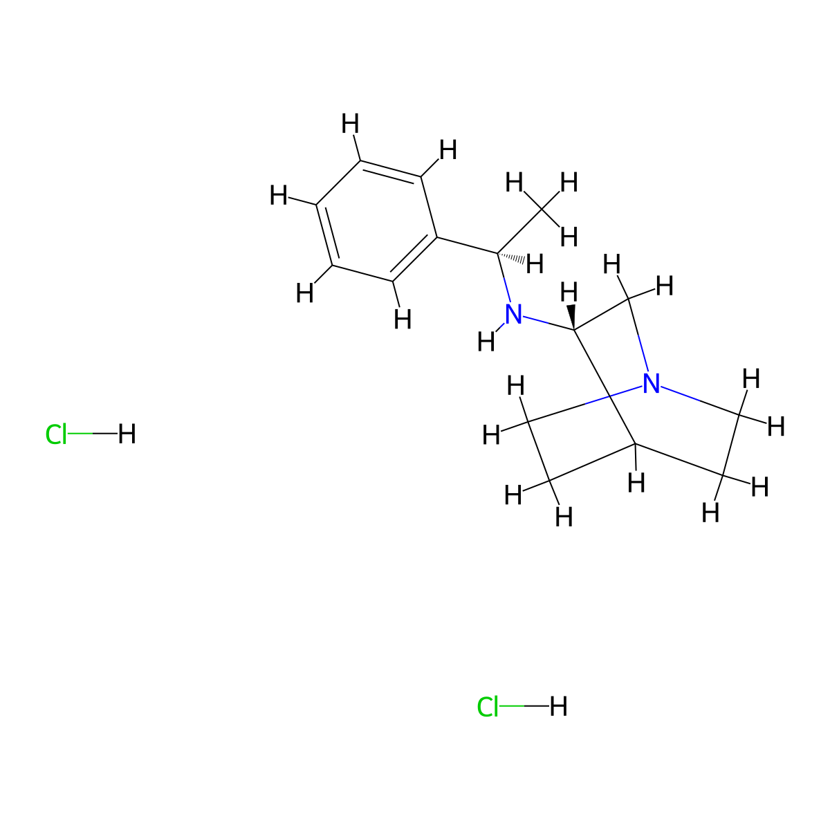 (-)-N-(1(R)-Phenylethyl)-1-azabicyclo[2.2.2]octan-3(S)-amine dihydrochloride molecular structure, CAS 128311-06-8