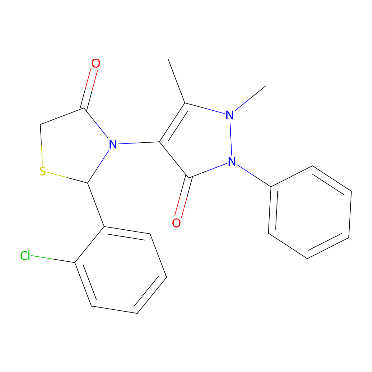 2-(2-chlorophenyl)-3-(1,5-dimethyl-3-oxo-2-phenyl-2,3-dihydro-1H-pyrazol-4-yl)-1,3-thiazolidin-4-one molecular structure, CAS 128317-46-4