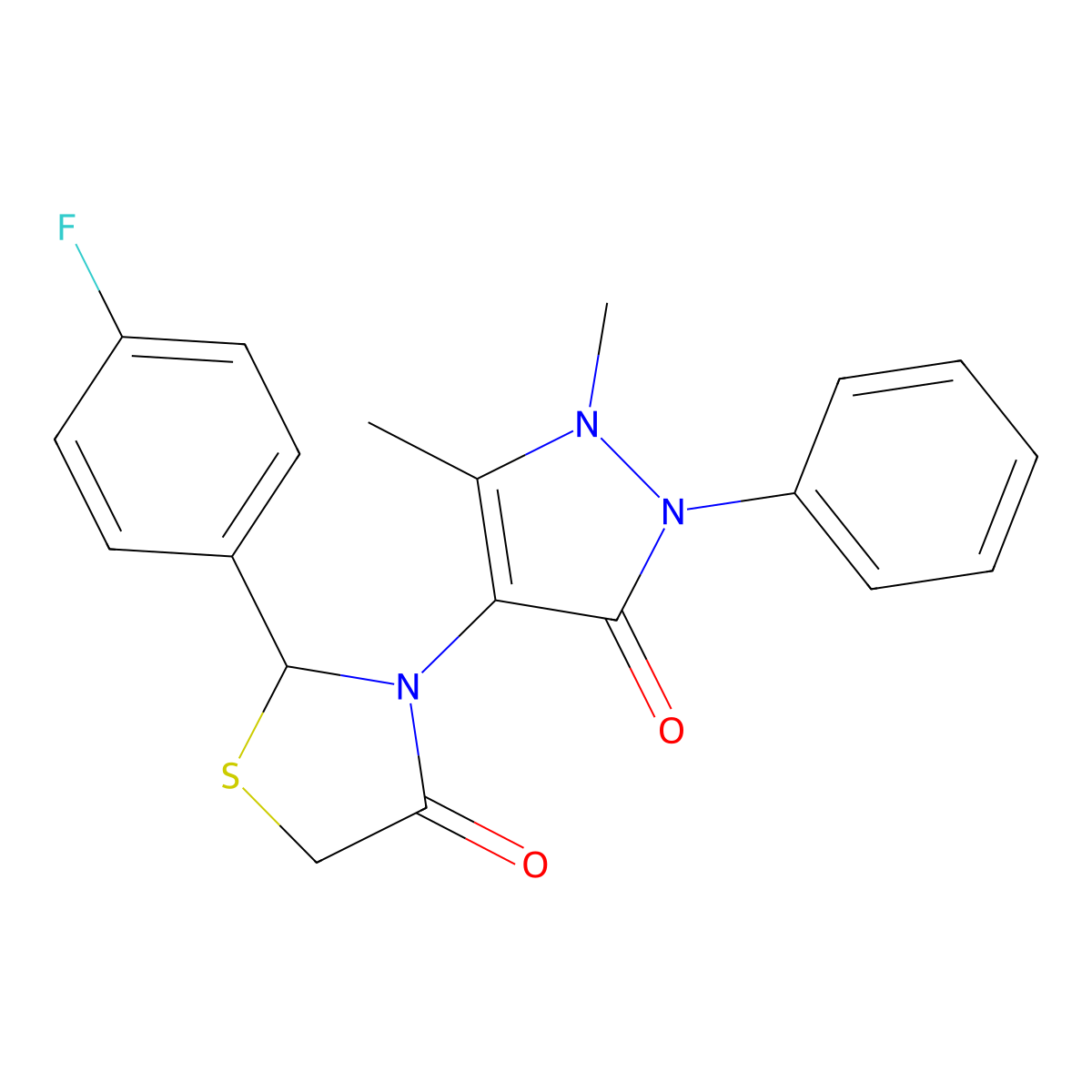 3-(1,5-dimethyl-3-oxo-2-phenyl-2,3-dihydro-1H-pyrazol-4-yl)-2-(4-fluorophenyl)-1,3-thiazolidin-4-one molecular structure, CAS 128317-50-0