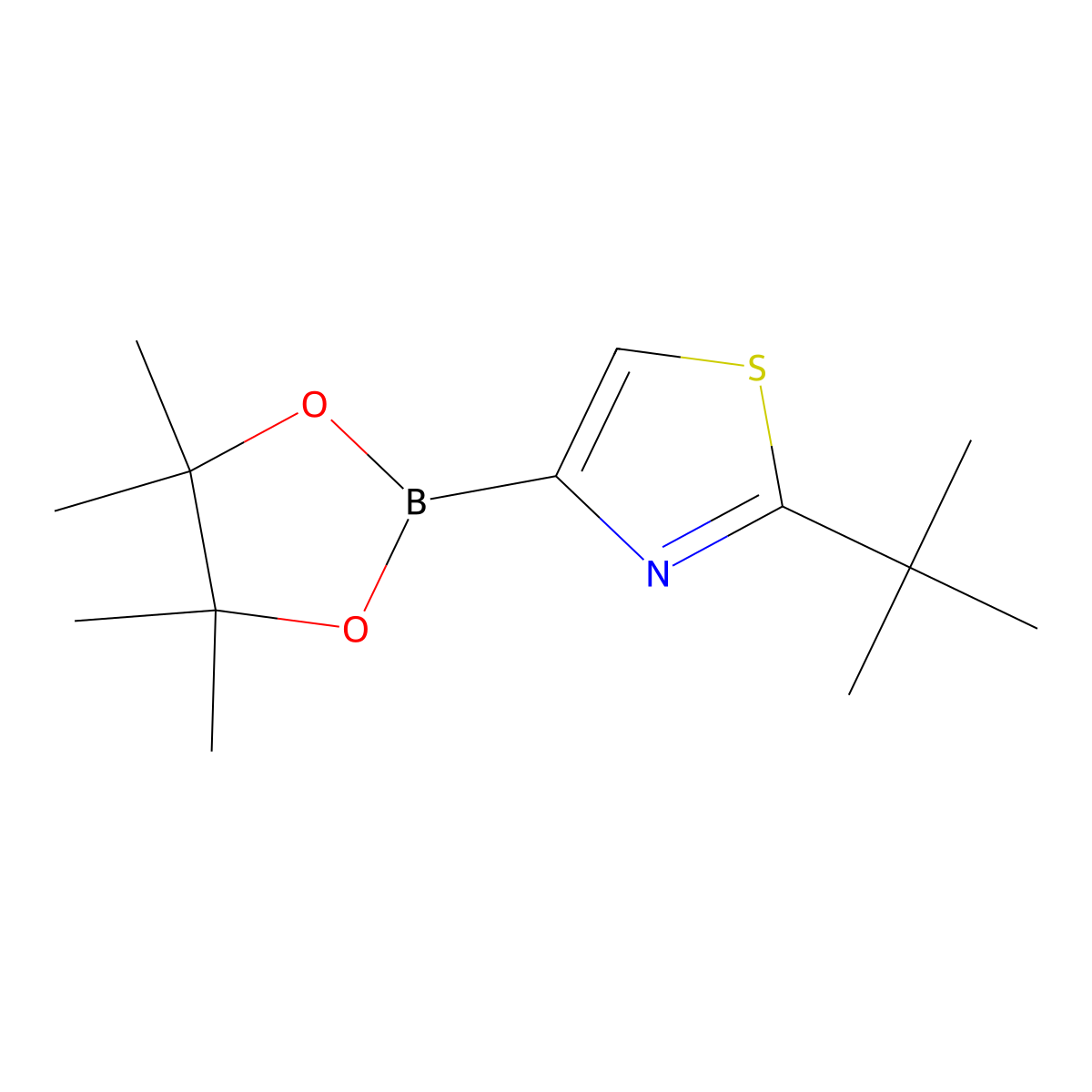 2-Tert-butyl-4-(4,4,5,5-tetramethyl-1,3,2-dioxaborolan-2-YL)thiazole molecular structure, CAS 1283180-63-1