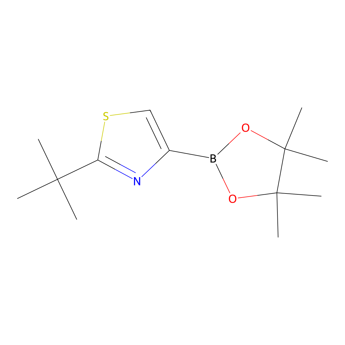 2-Tert-butyl-4-(4,4,5,5-tetramethyl-1,3,2-dioxaborolan-2-YL)thiazole molecular structure, CAS 1283180-63-1