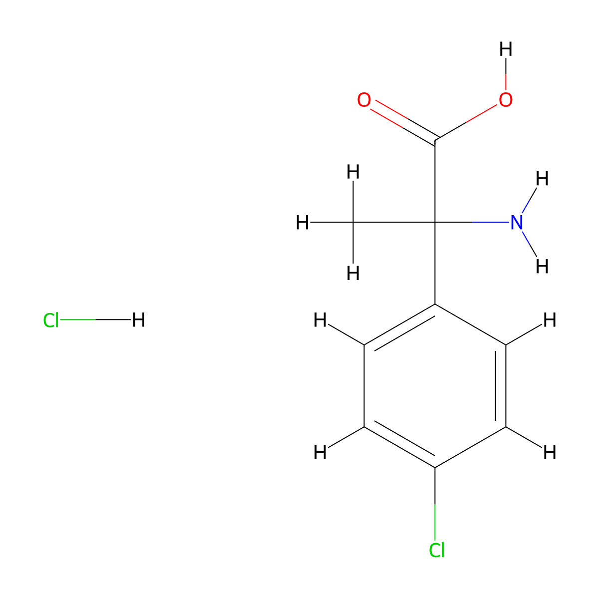 2-Amino-2-(4-chlorophenyl)propanoic acid hcl molecular structure, CAS 1283237-10-4