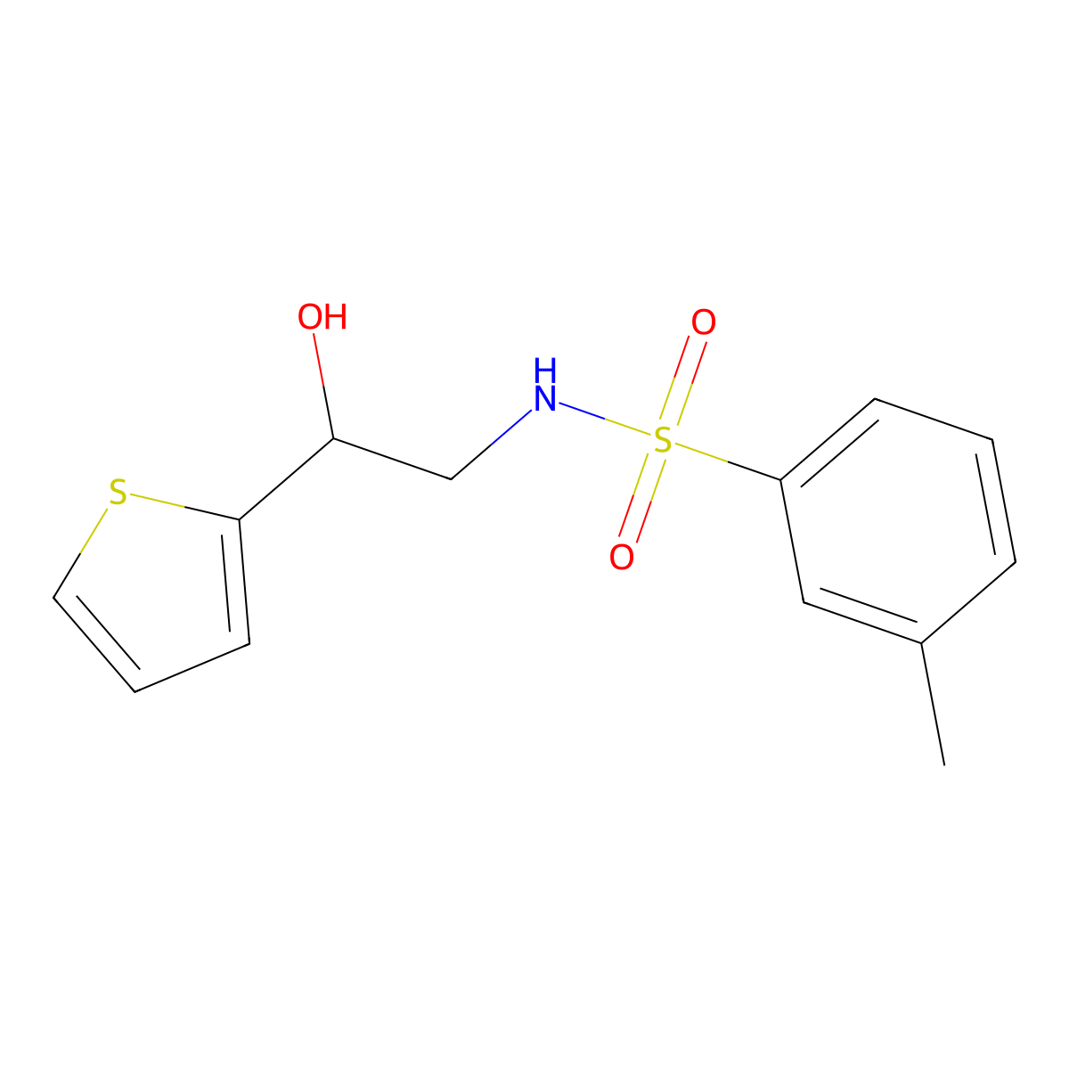N-(2-hydroxy-2-(thiophen-2-yl)ethyl)-3-methylbenzenesulfonamide molecular structure, CAS 1283273-67-5