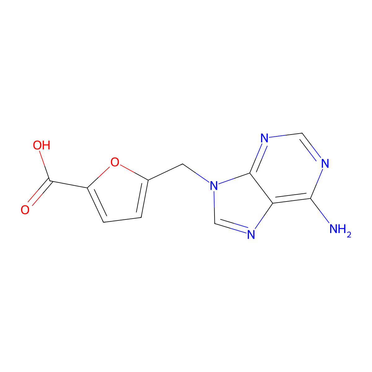 5-[(6-amino-9H-purin-9-yl)methyl]furan-2-carboxylic acid molecular structure, CAS 1283336-65-1