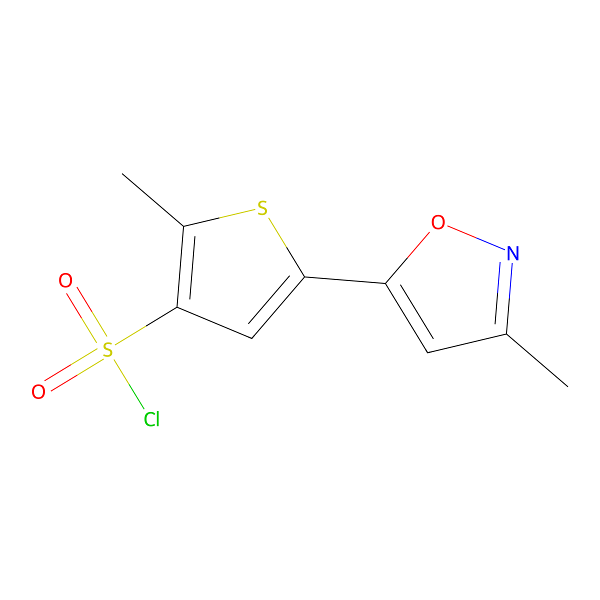 2-Methyl-5-(3-methyl-5-isoxazolyl)-3-thiophenesulfonyl chloride molecular structure, CAS 1283341-02-5