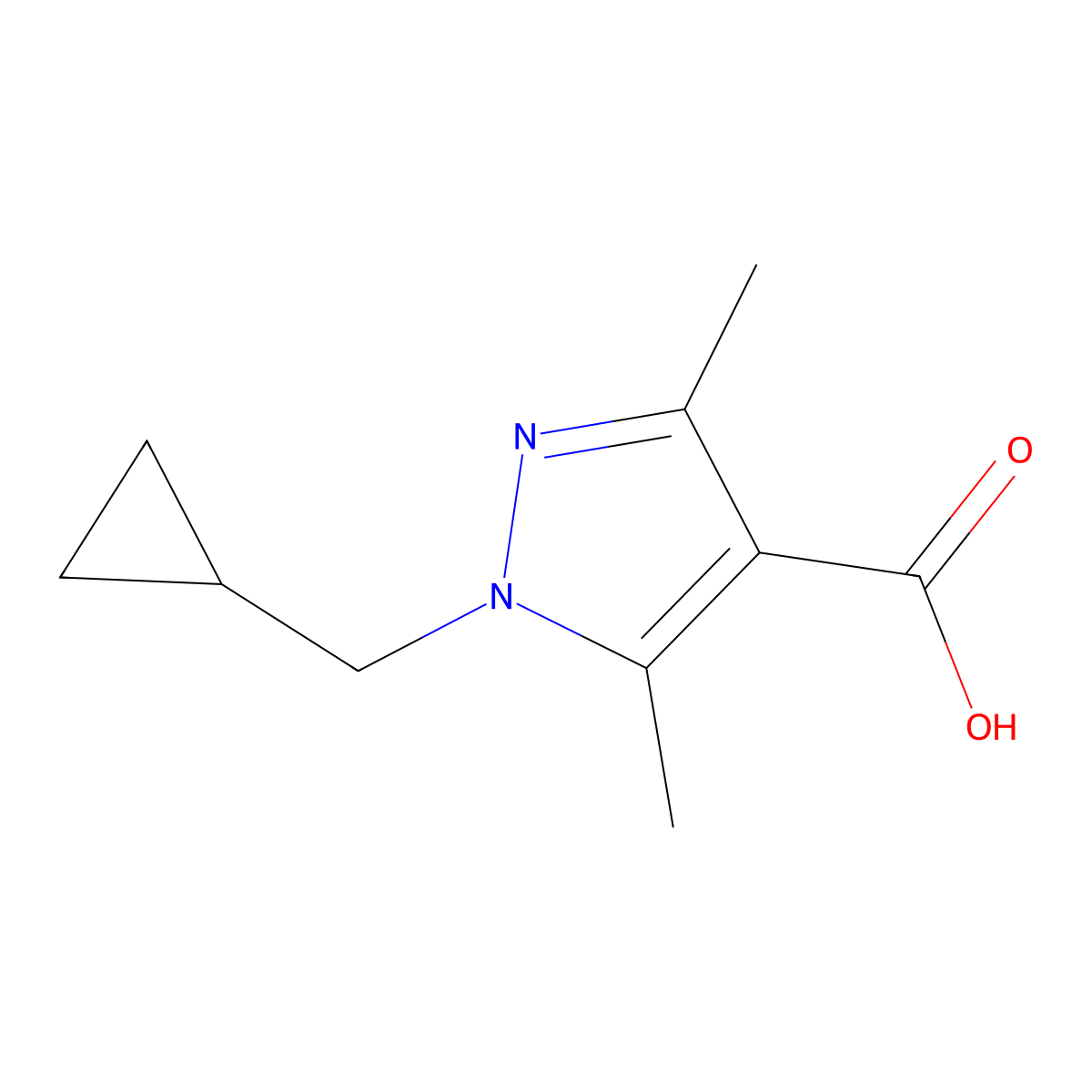 1-(cyclopropylmethyl)-3,5-dimethyl-1H-pyrazole-4-carboxylic acid molecular structure, CAS 1283418-73-4