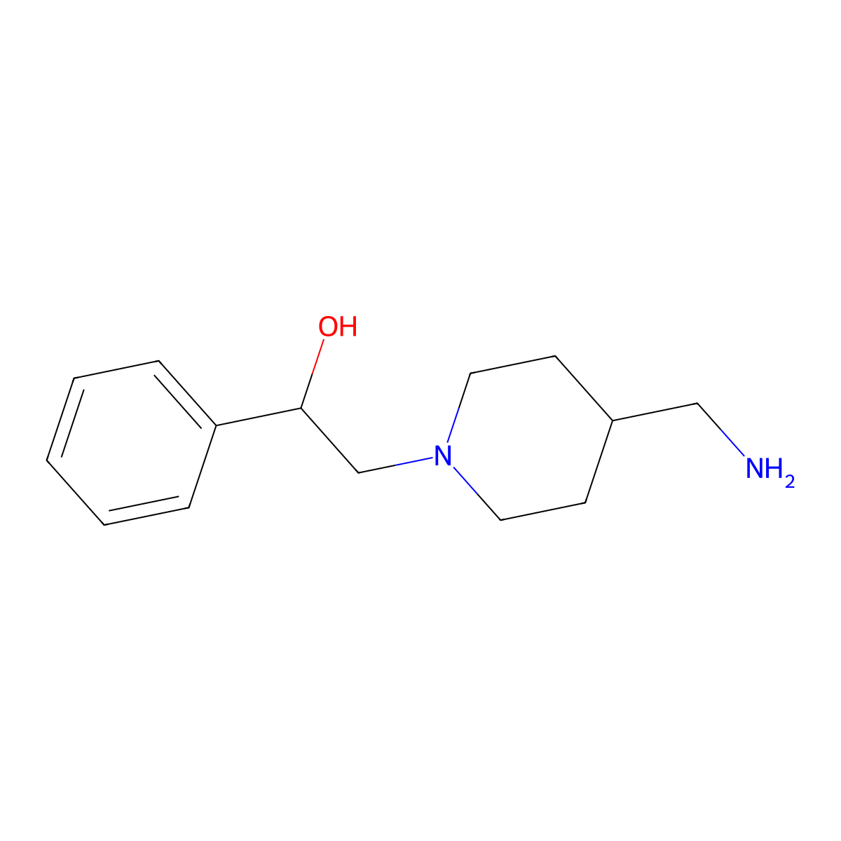 2-[4-(Aminomethyl)piperidin-1-yl]-1-phenylethan-1-ol molecular structure, CAS 1283418-76-7