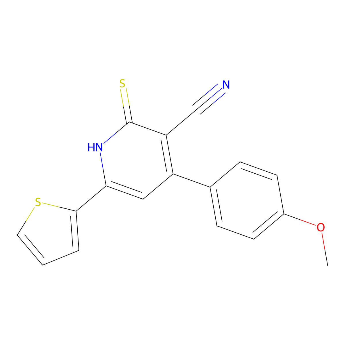 4-(4-methoxyphenyl)-2-sulfanylidene-6-thiophen-2-yl-1H-pyridine-3-carbonitrile molecular structure, CAS 128342-41-6