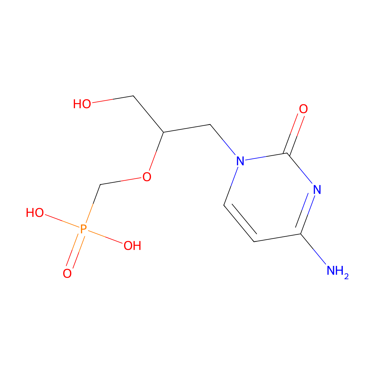 [1-(4-Amino-2-oxopyrimidin-1-yl)-3-hydroxypropan-2-yl]oxymethylphosphonic acid molecular structure, CAS 128347-13-7