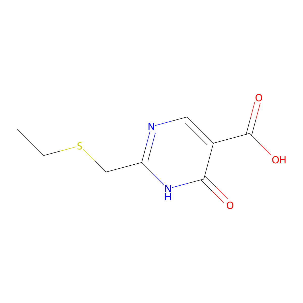 2-((Ethylthio)methyl)-6-oxo-1,6-dihydropyrimidine-5-carboxylic acid molecular structure, CAS 1283483-21-5