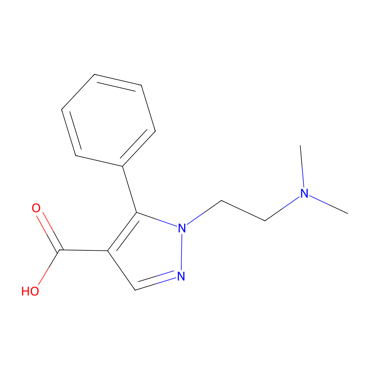 1-[2-(dimethylamino)ethyl]-5-phenyl-1H-pyrazole-4-carboxylic acid molecular structure, CAS 1283555-02-1