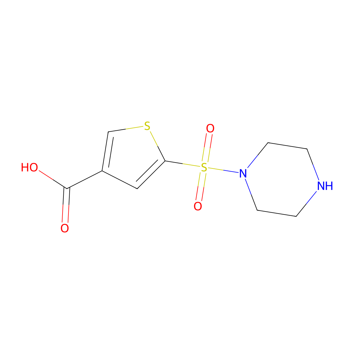 5-(Piperazine-1-sulfonyl)thiophene-3-carboxylic acid molecular structure, CAS 1283626-09-4