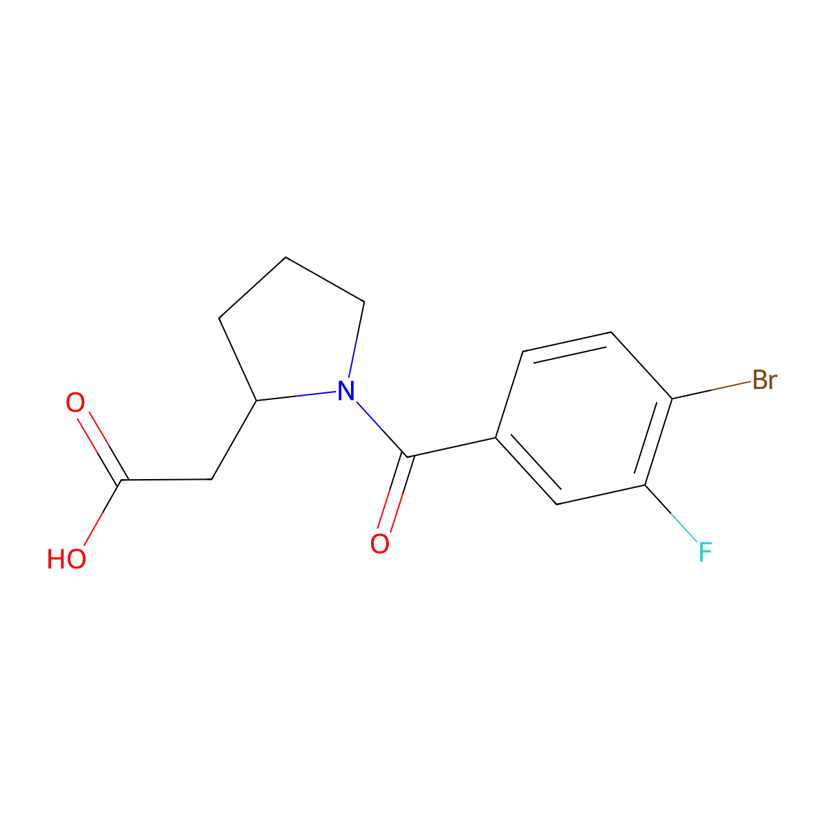 2-[1-(4-Bromo-3-fluorobenzoyl)pyrrolidin-2-yl]acetic acid molecular structure, CAS 1283631-20-8