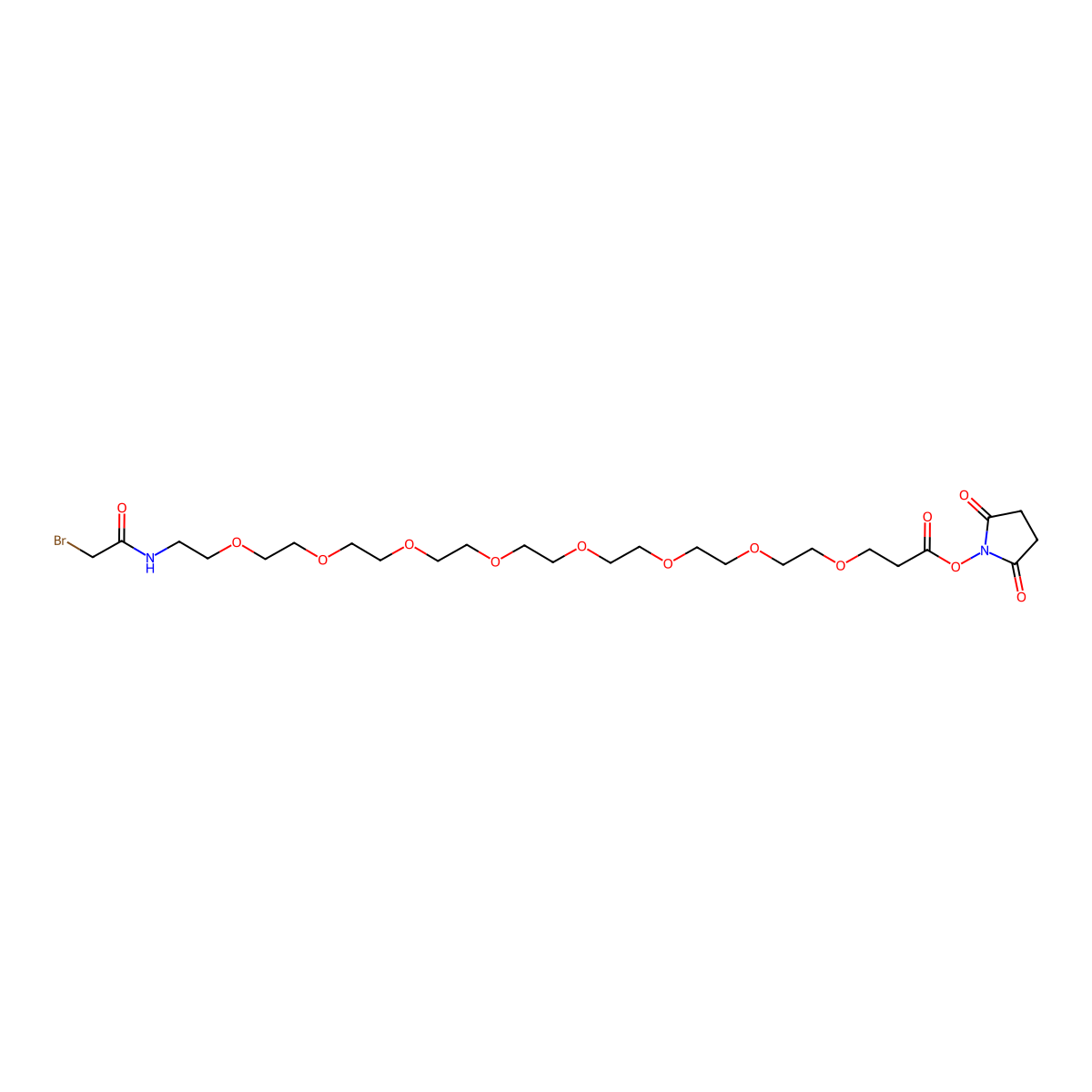 2,5-Dioxopyrrolidin-1-yl 1-bromo-2-oxo-6,9,12,15,18,21,24,27-octaoxa-3-azatriacontan-30-oate molecular structure, CAS 1283658-79-6