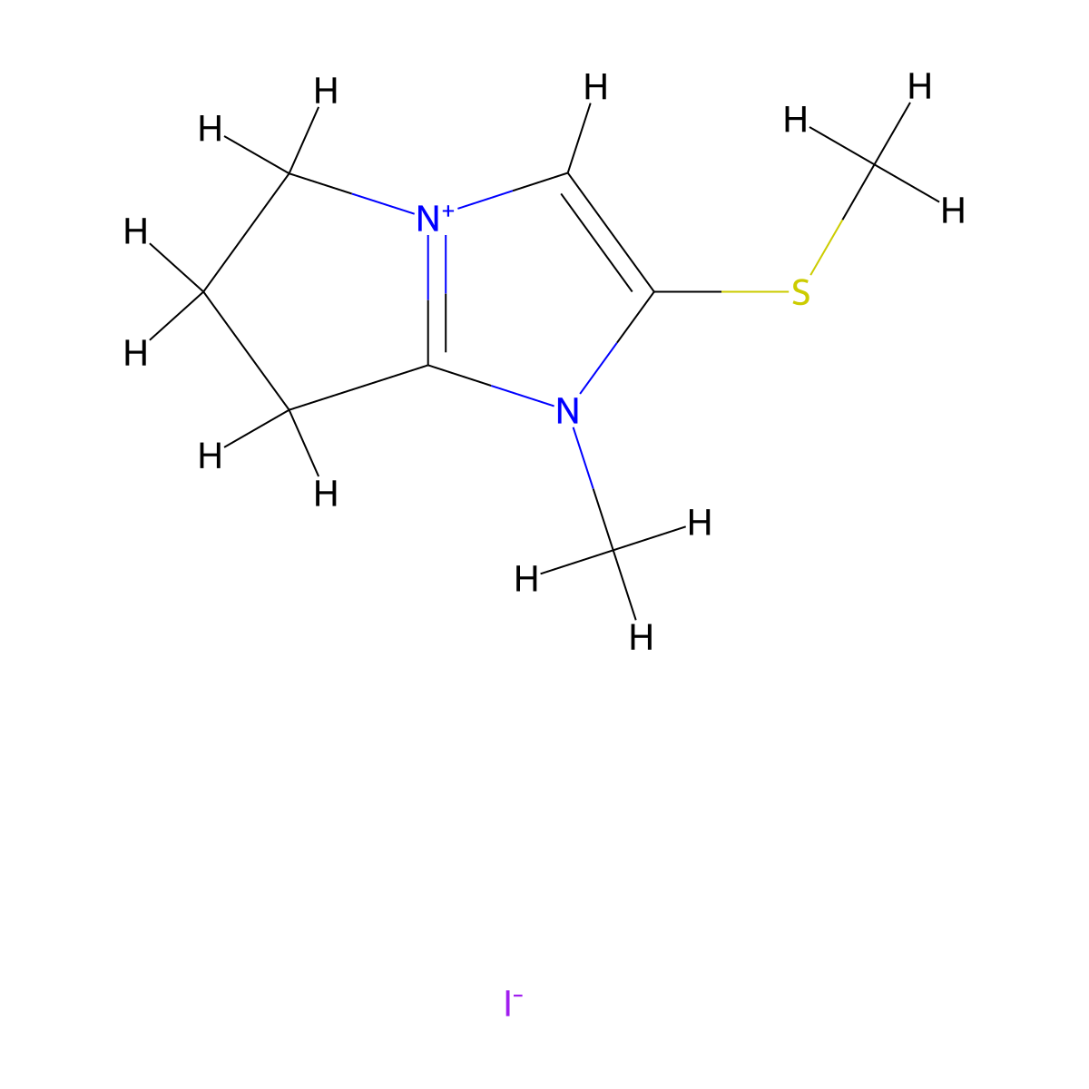 5H-Pyrrolo(1,2-a)imidazolium, 6,7-dihydro-1-methyl-2-(methylthio)-, iodide molecular structure, CAS 128366-12-1