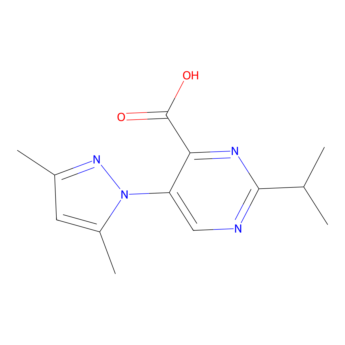 5-(3,5-dimethyl-1H-pyrazol-1-yl)-2-(propan-2-yl)pyrimidine-4-carboxylic acid molecular structure, CAS 1283678-39-6
