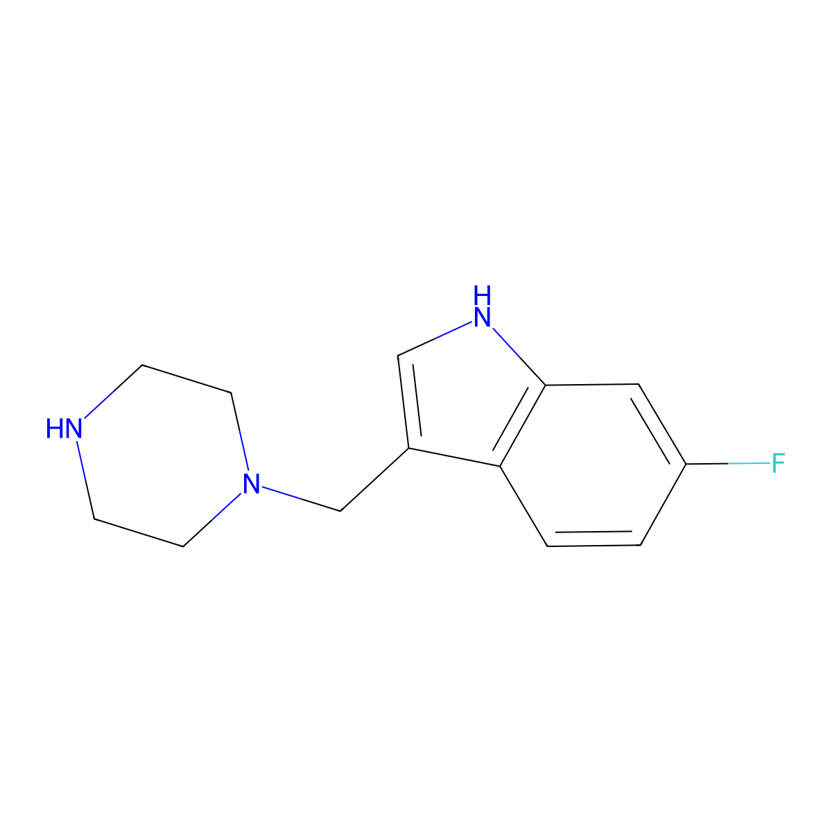 6-Fluoro-3-(piperazin-1-ylmethyl)-1H-indole molecular structure, CAS 1283718-37-5